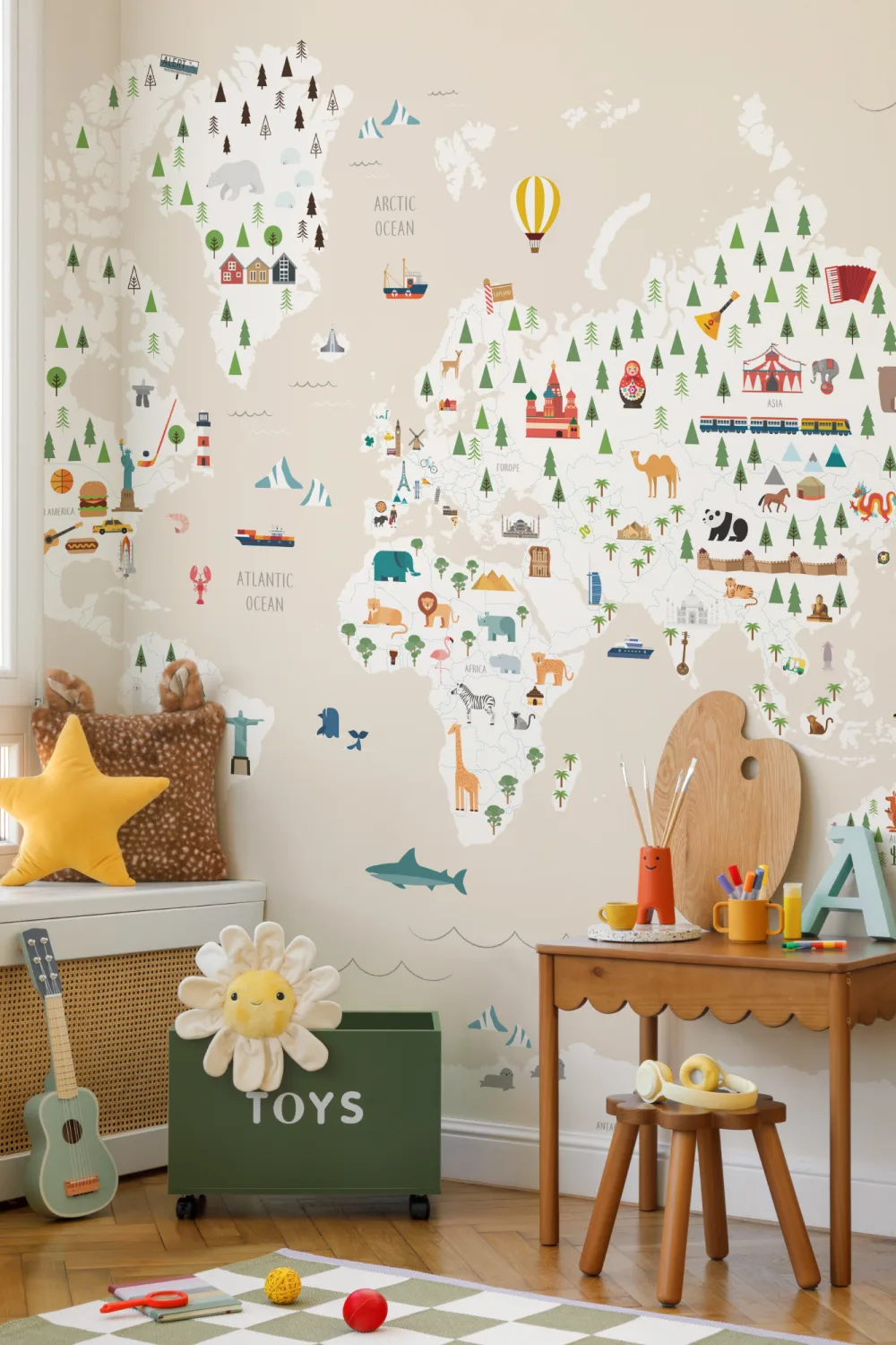 Charming Cream Kids Map Wallpaper Mural
