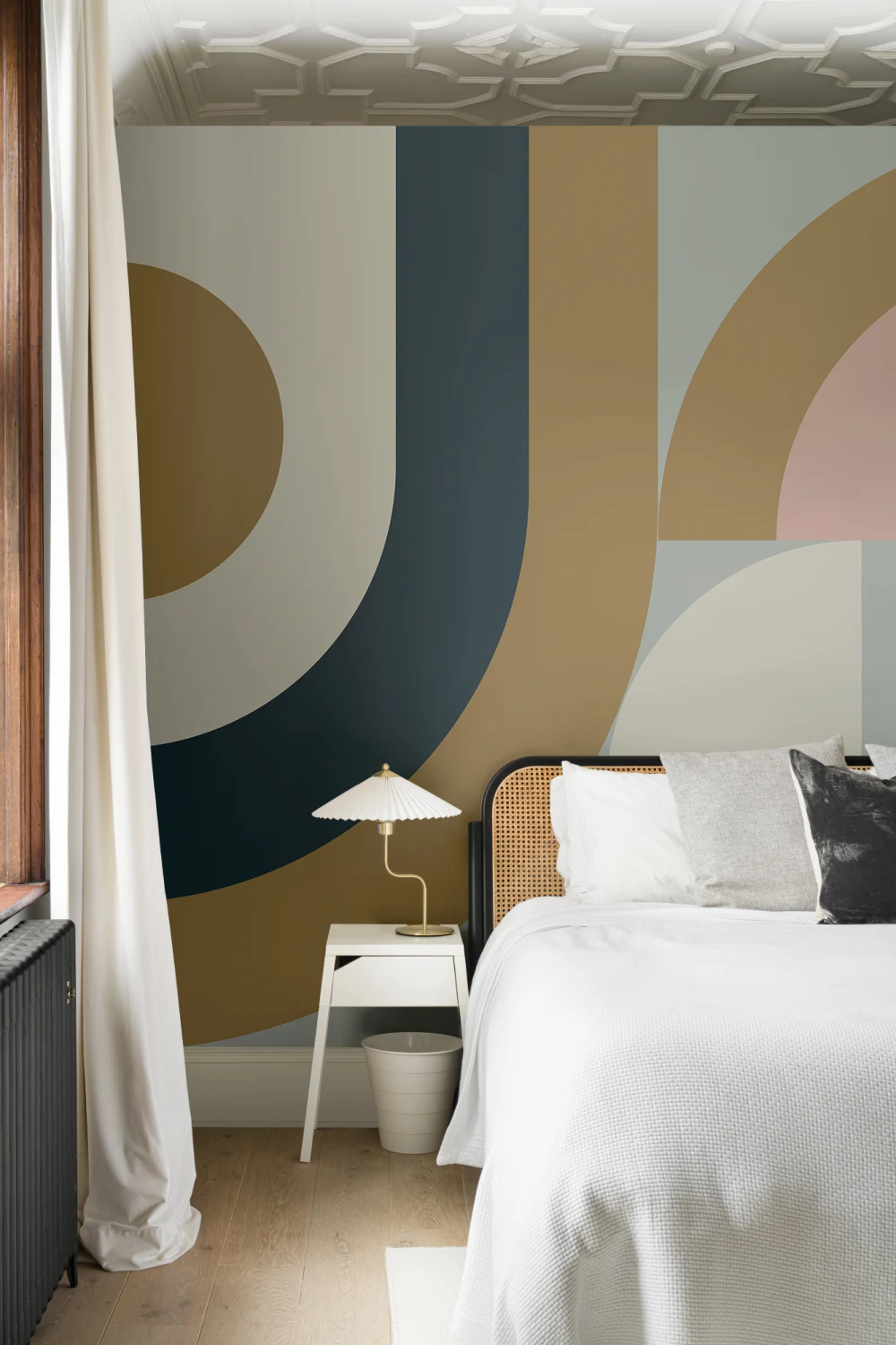 Navy Retro Geometric Pattern Abstract Mural