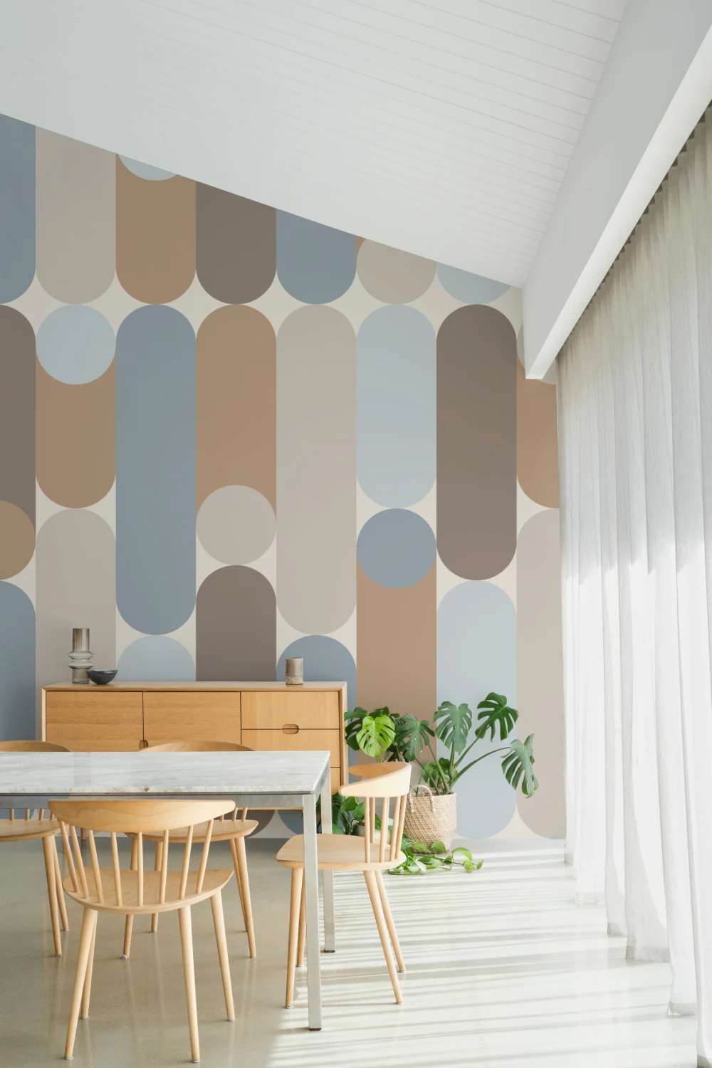 Monivärinen geometrinen Mid-Century Modern Capsule Style kuvatapetti