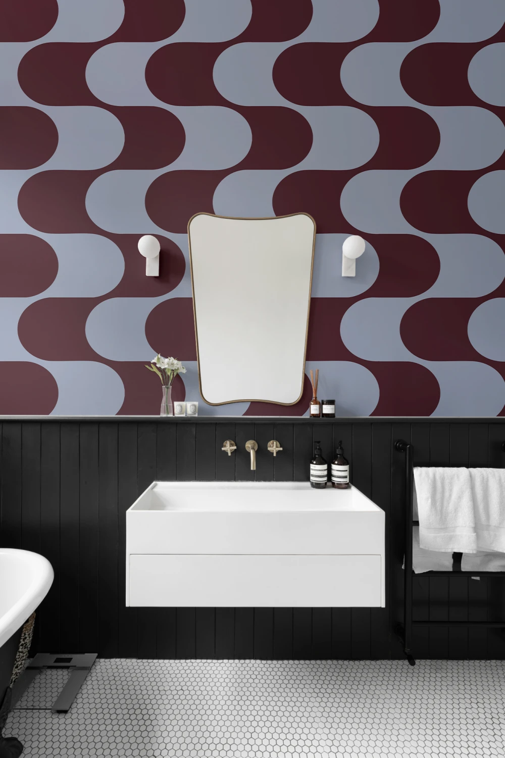 Blue And Burgundy Retro Geometric Pattern Mural