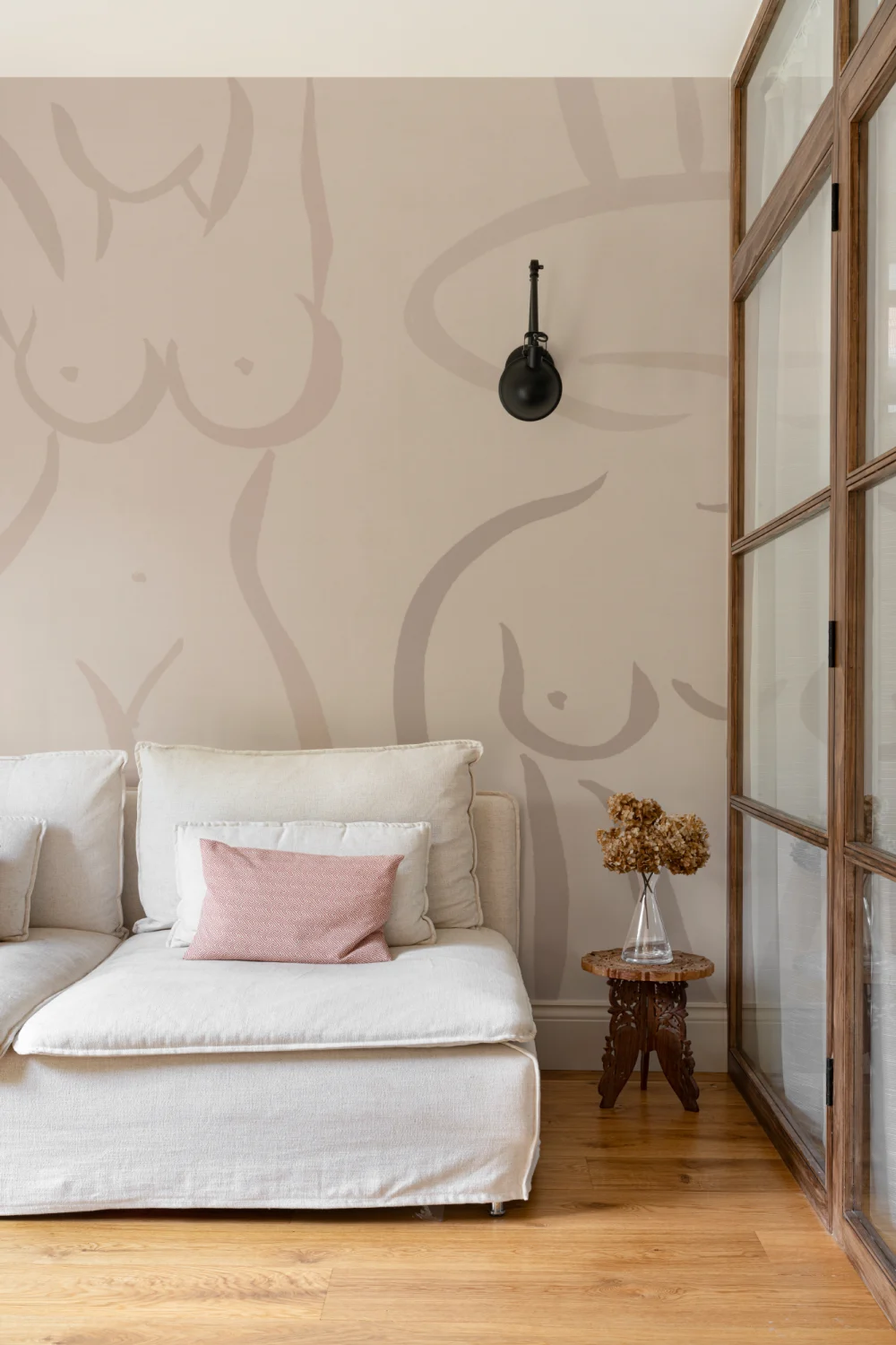 Muted Beige Nude Woman Figure Drawing Wall Mural