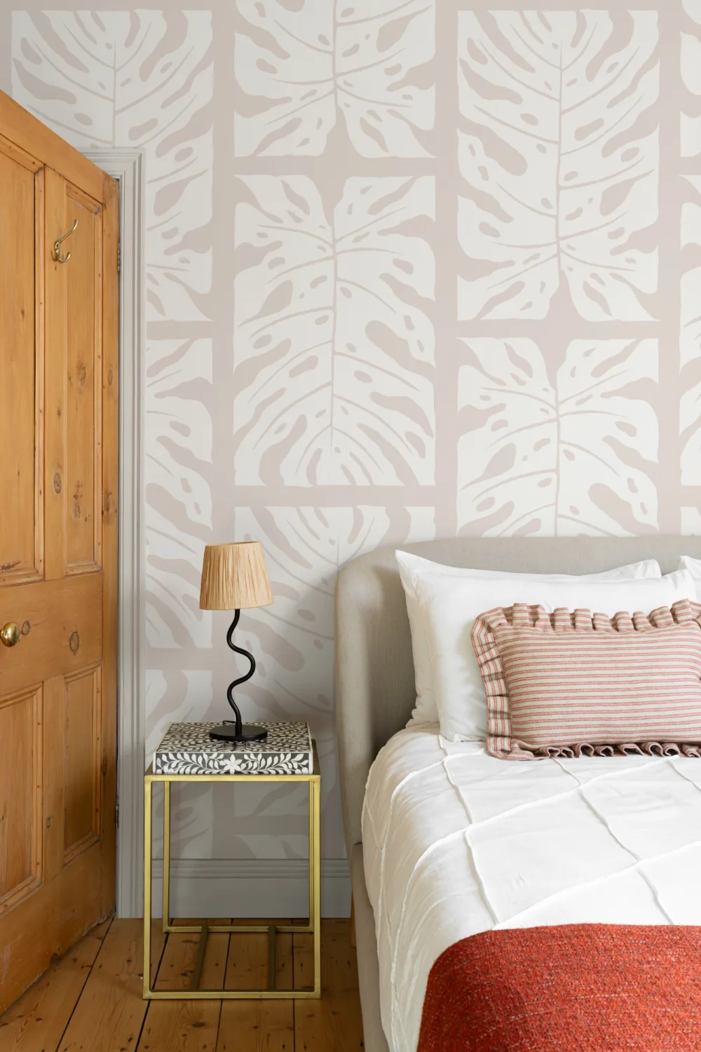 Beige Repeat Tiled Monstera Leaf Wallpaper Mural