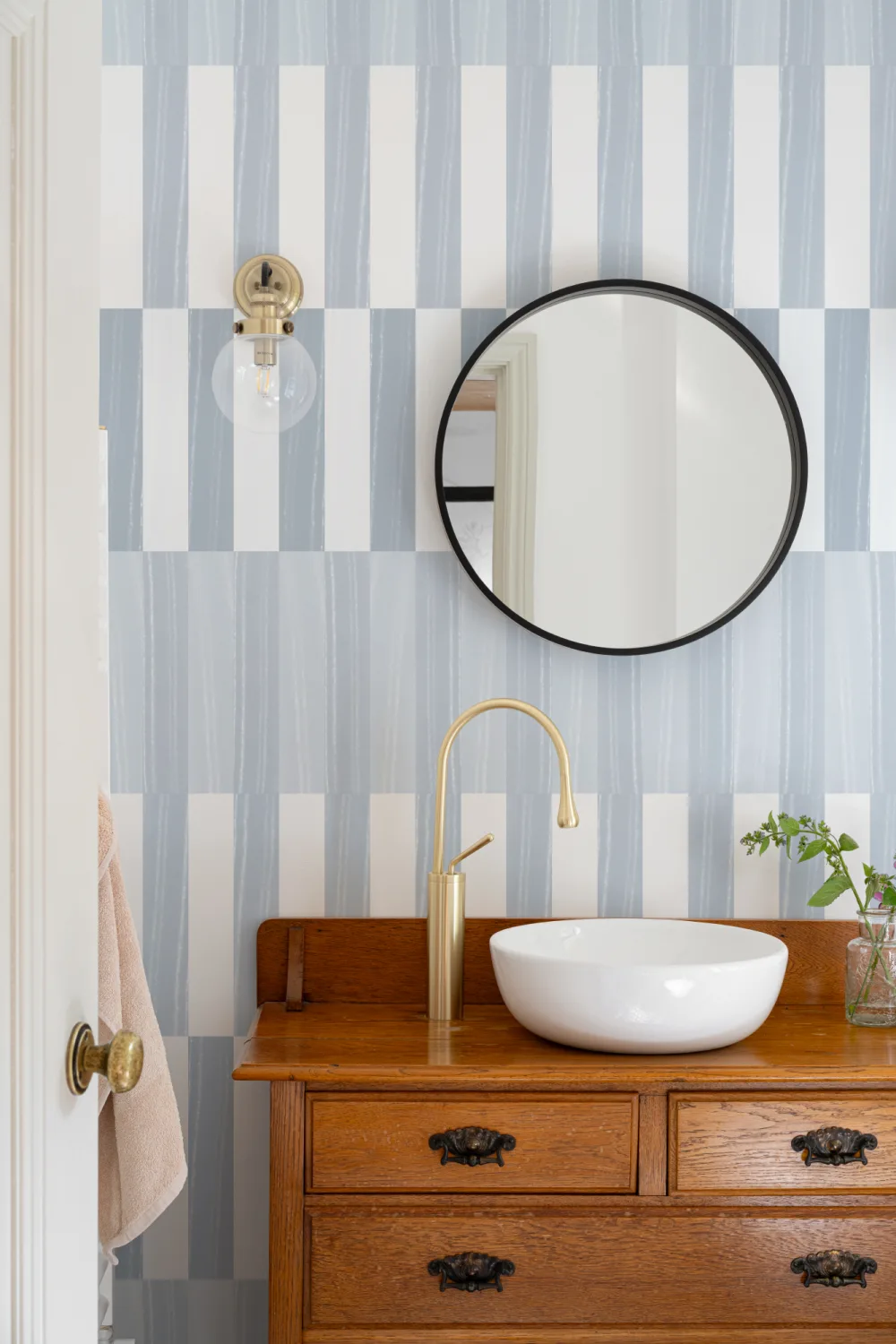 Blue Color Block Vertical Stripe Wallpaper Mural