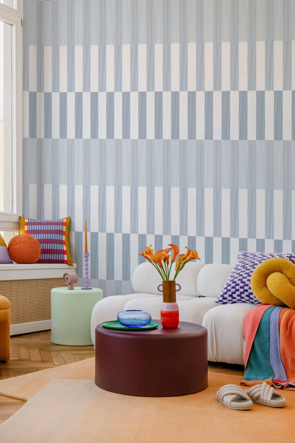 Blue Color Block Vertical Stripe Wallpaper Mural