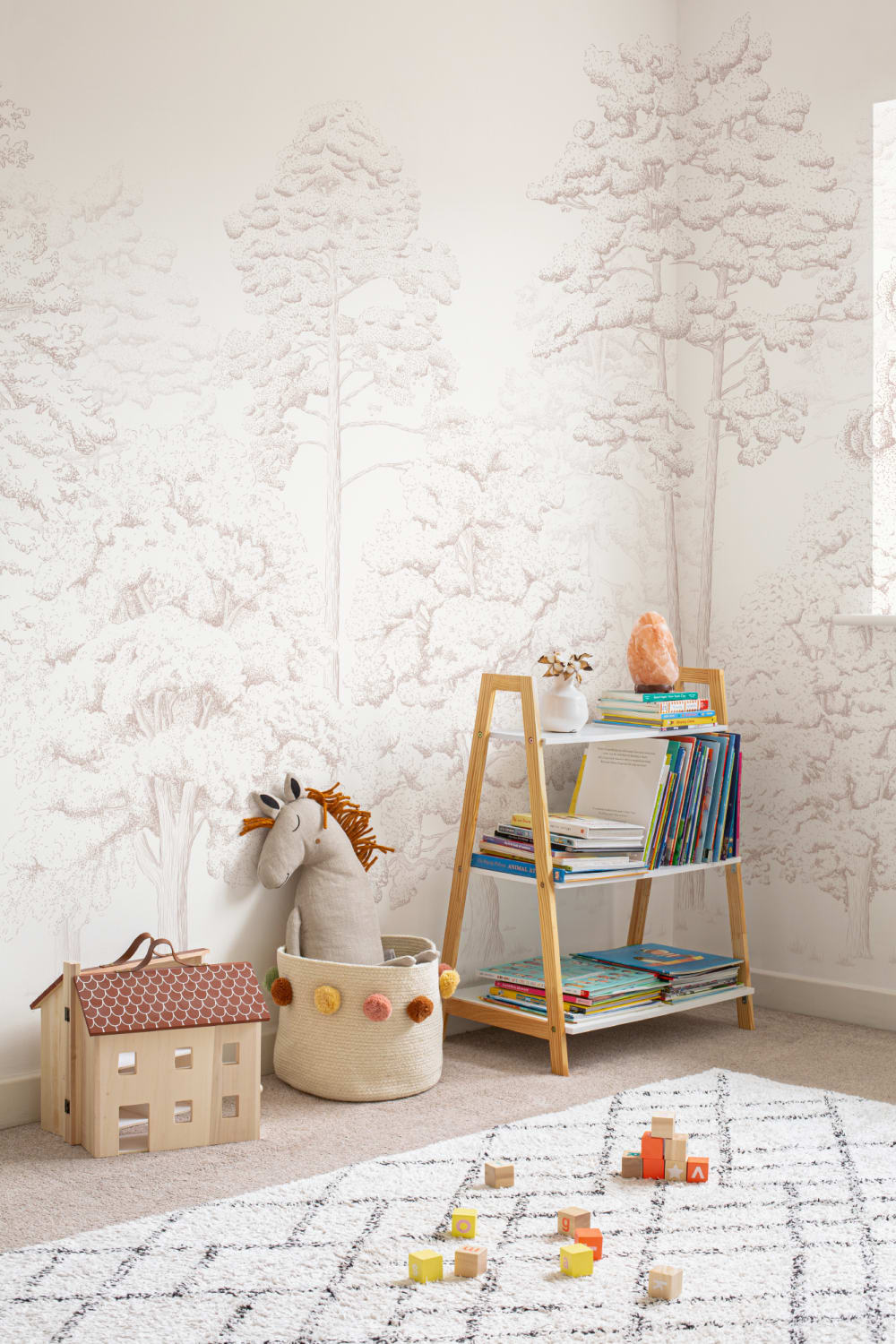 Roze Geïllustreerd Bos Behang Muurschildering