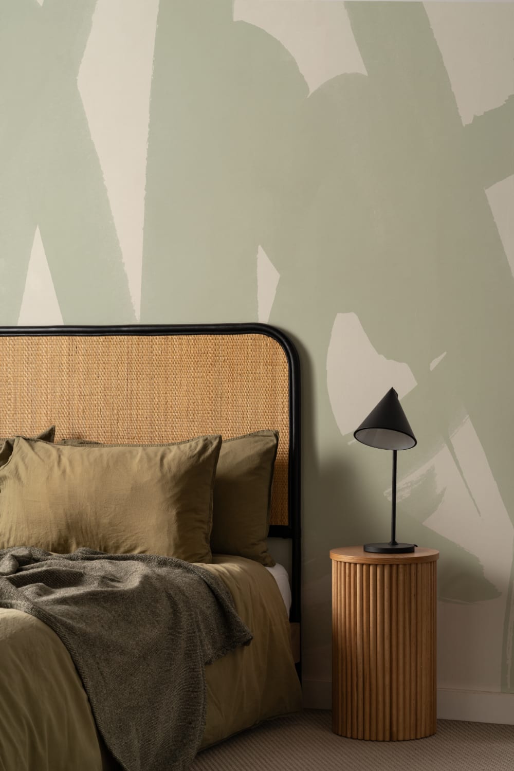Sage Green Japanese Calligraphy Wallpaper Mural