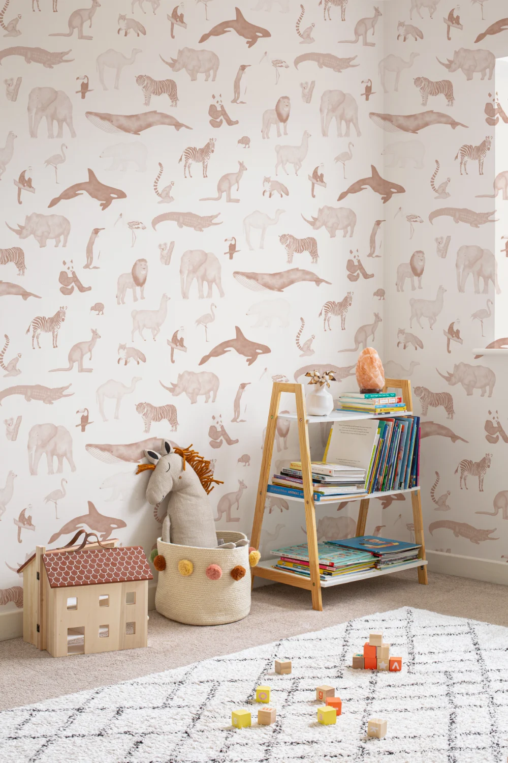 Terracotta Watercolor Animals Repeat Pattern Wallpaper