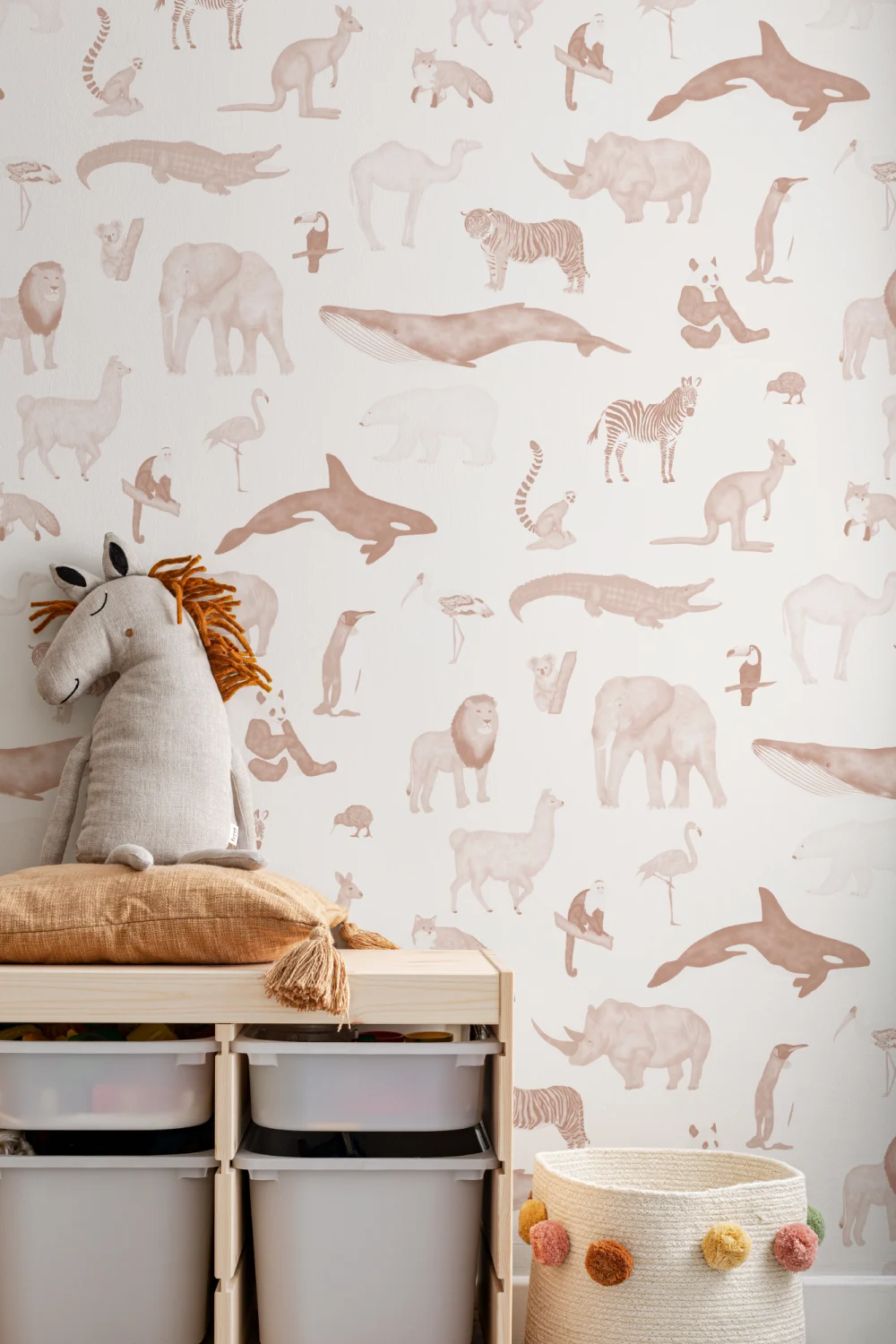 Terracotta Watercolor Animals Repeat Pattern Wallpaper