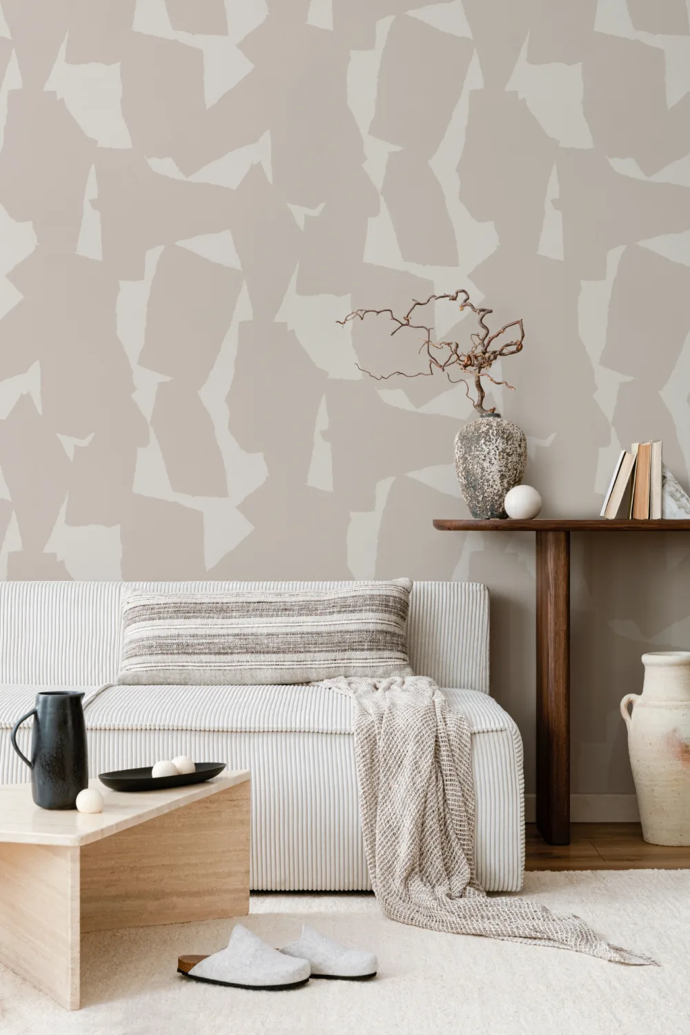 Neutral Tone Graphic Abstract Repeat Pattern Wallpaper