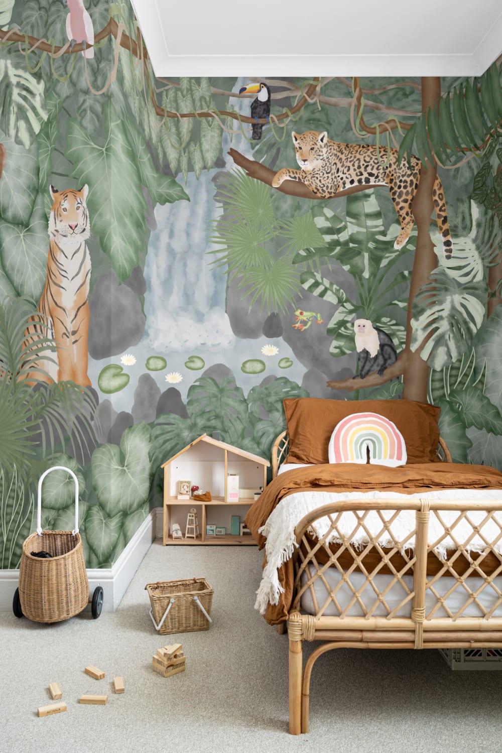Aquarel Jungle Dieren Behang Muurschildering