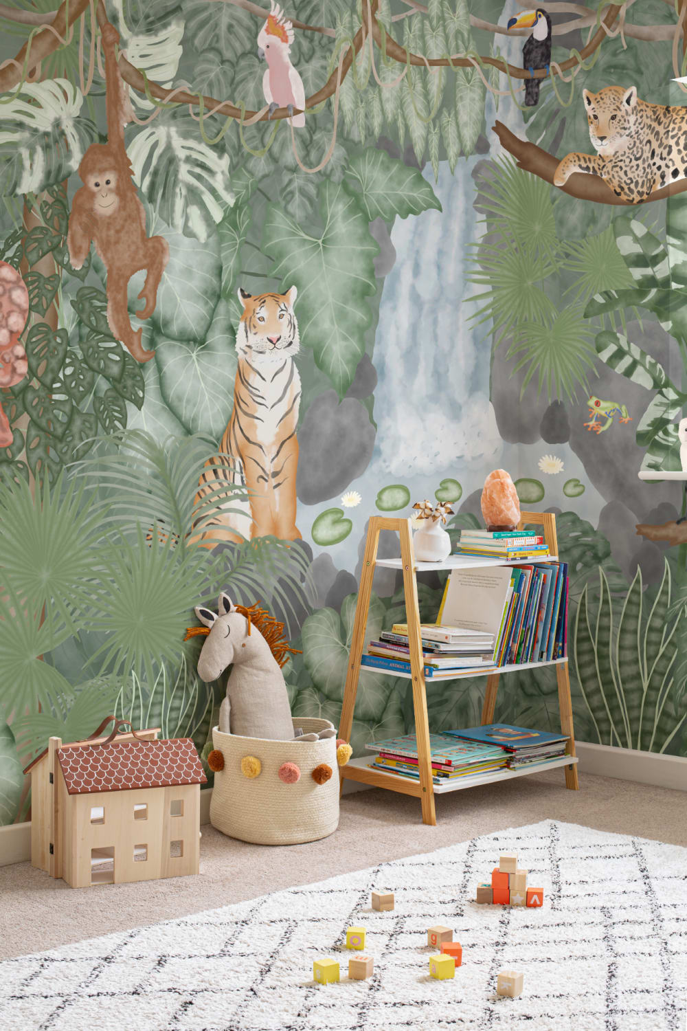 Aquarel Jungle Dieren Behang Muurschildering