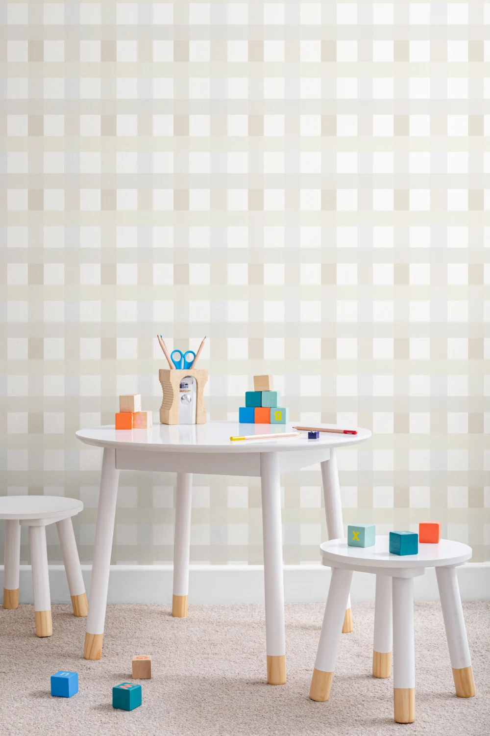 Licht Neutraal Gingham Behang