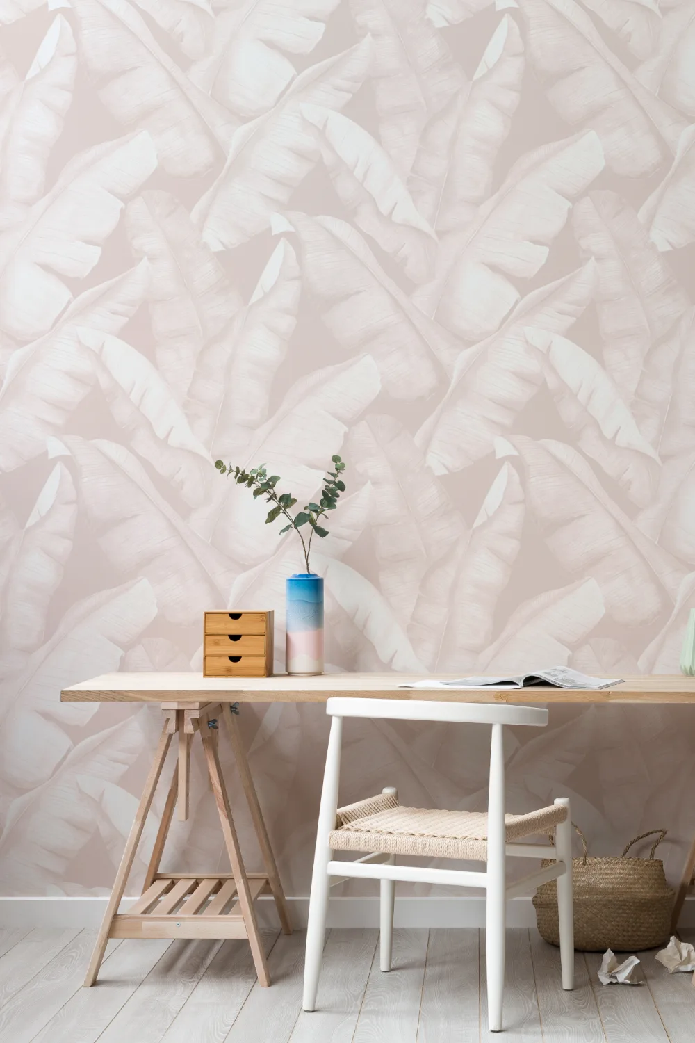 Aquarel Roze Tropisch Bladeren Herhaal Patroon Behang