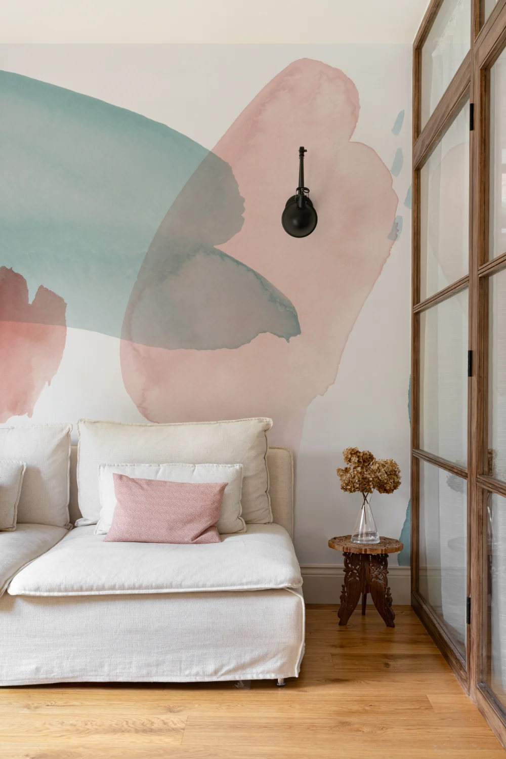 Blue & Pink Abstract Watercolour Paint Wallpaper Mural