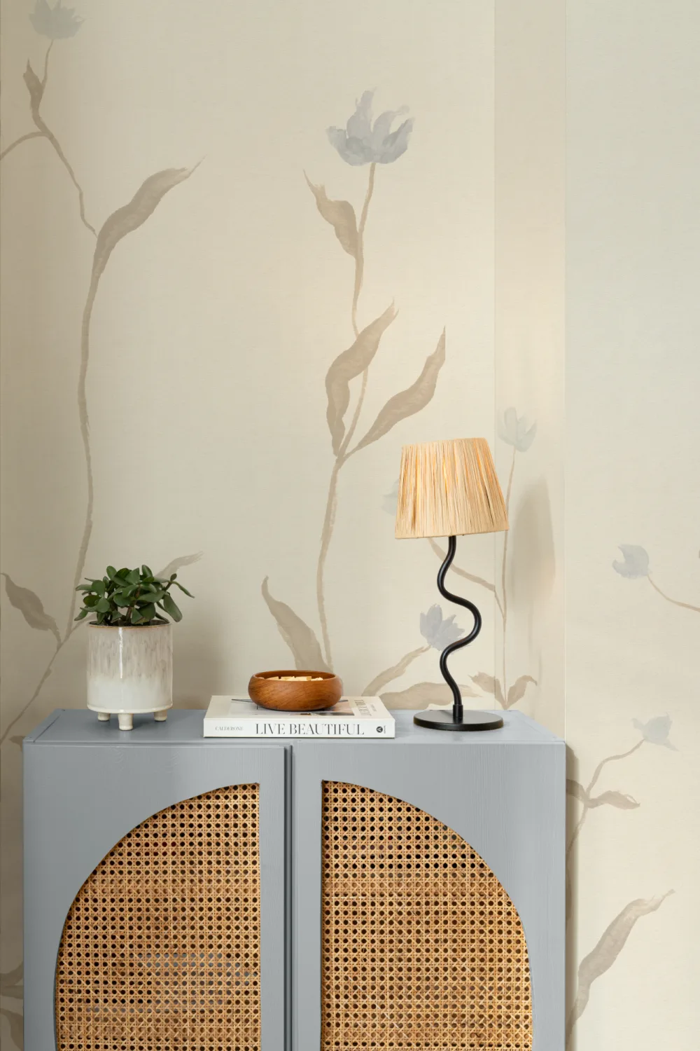 Neutrale florale Aquarell botanische Gelassenheit Fototapete