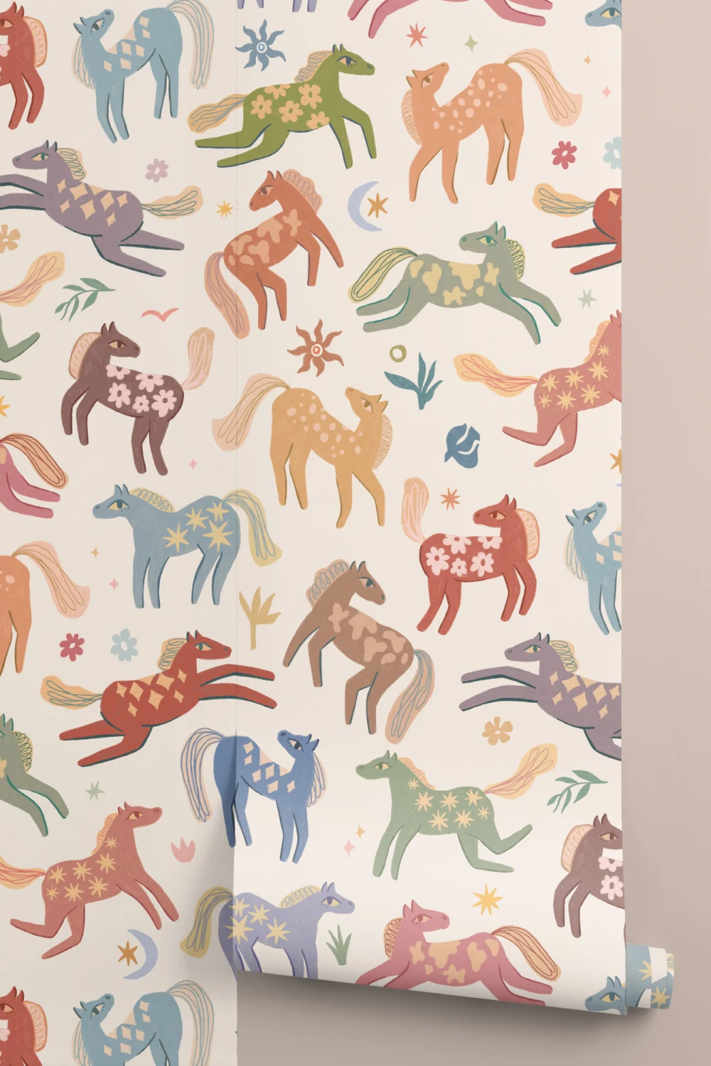 Flerfarget Pony Whimsy Animal Fun fototapet for barn