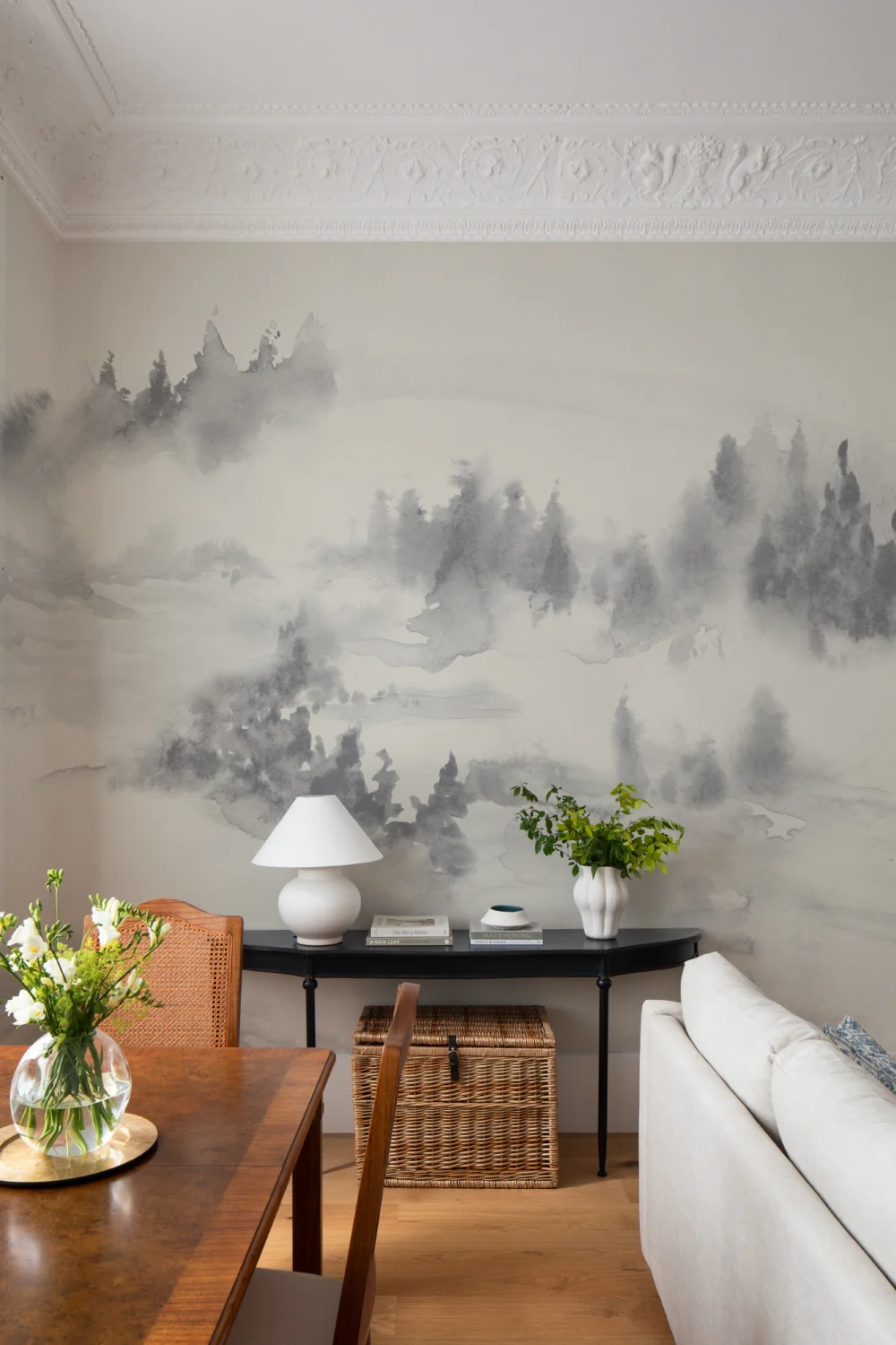 Gris Acuarela Bosque Paisaje Naturaleza Mural de papel pintado