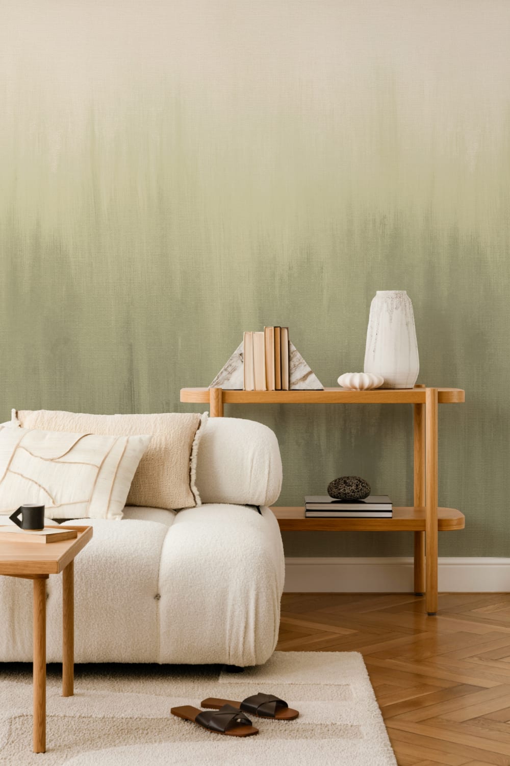 Carta da parati Ombre Atmosphere con texture verde tenue