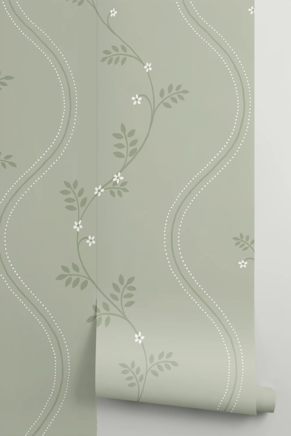 Green Vintage Floral Elegance Mural With Subtle Charm