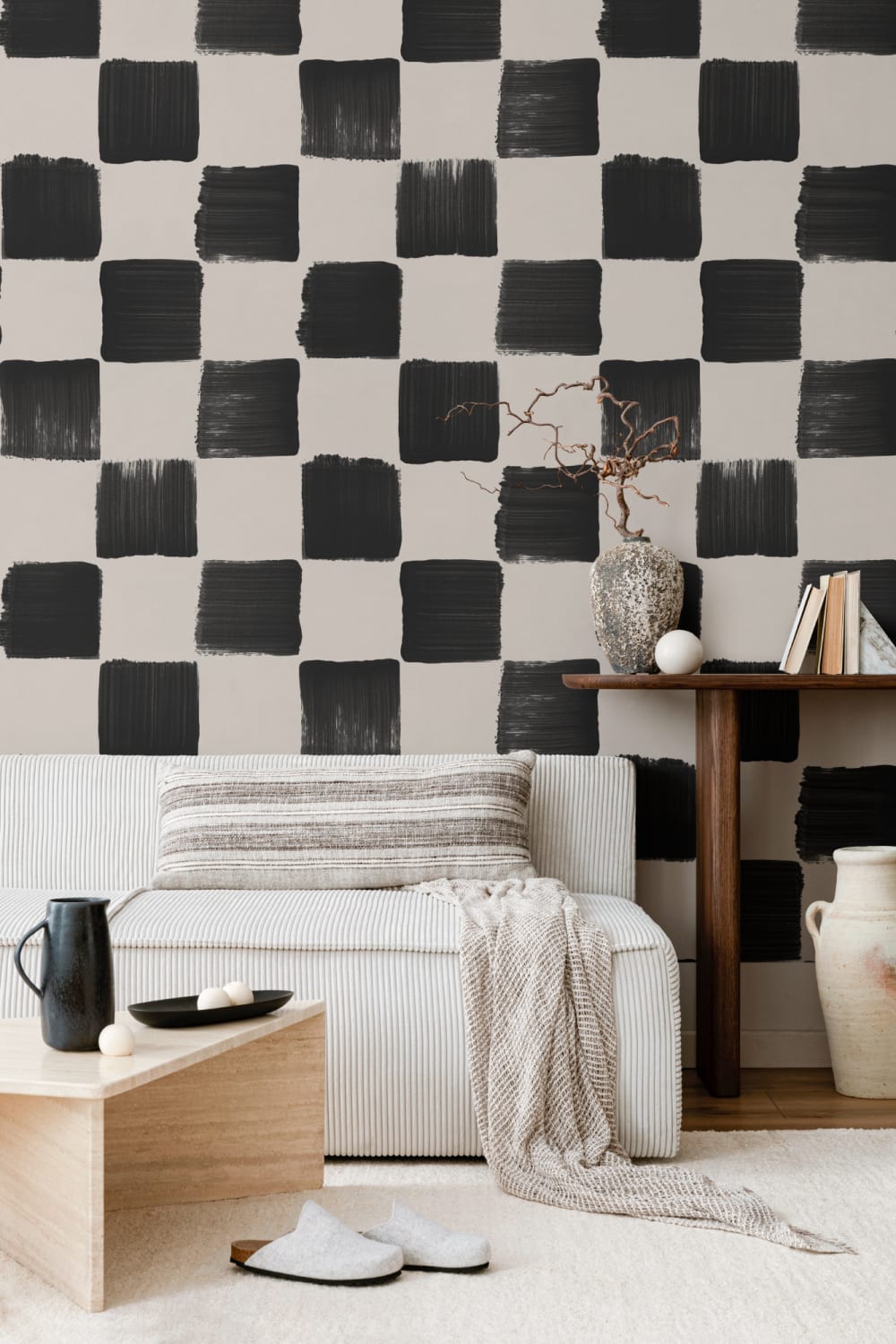 Sort Beige Ternet Geometrisk Mønster Tapet