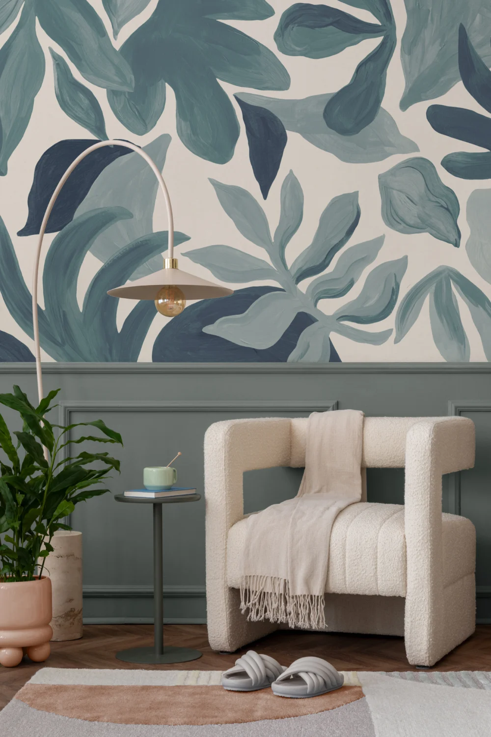 Blue Leafy Botanical Scandi Art Wall Mural