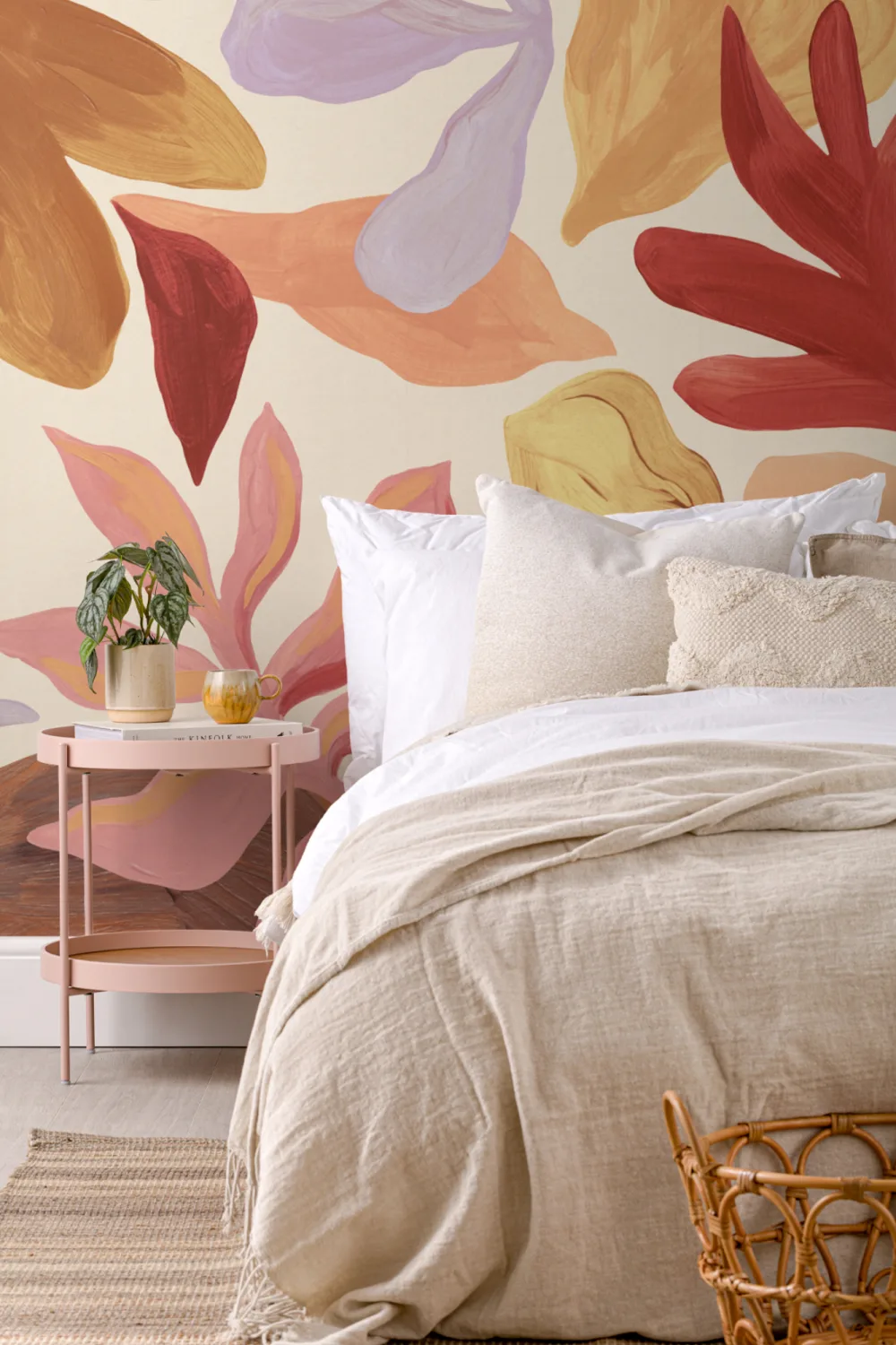 Multicolor Botanical Abstract Leaf Pattern Wall Mural