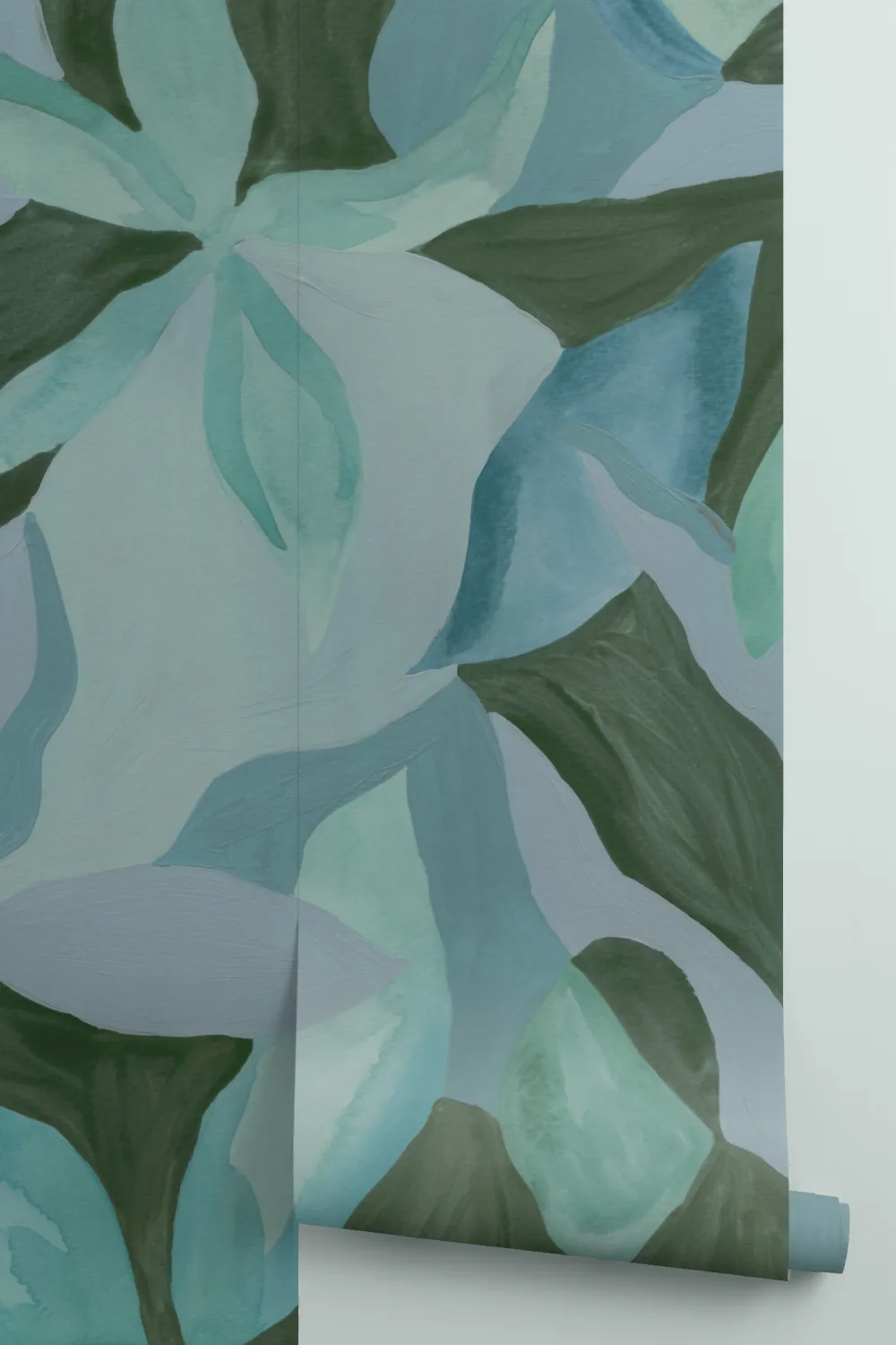 Blue Botanical Serene Leaves Mural