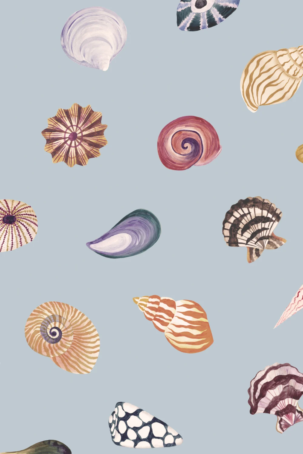 Blue Seashell Pattern Coastal Mural For Tranquil Spaces