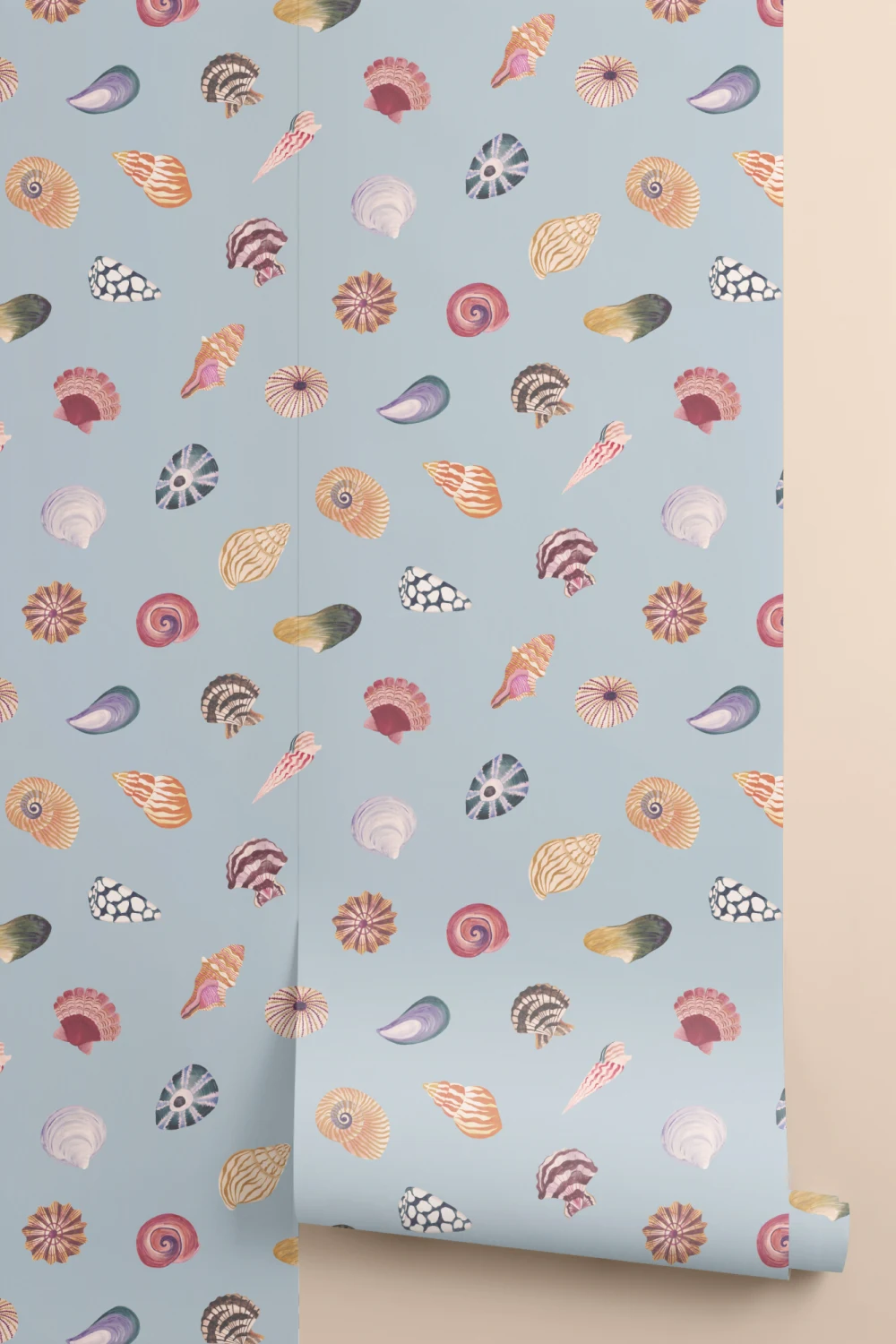 Blue Seashell Pattern Coastal Mural For Tranquil Spaces