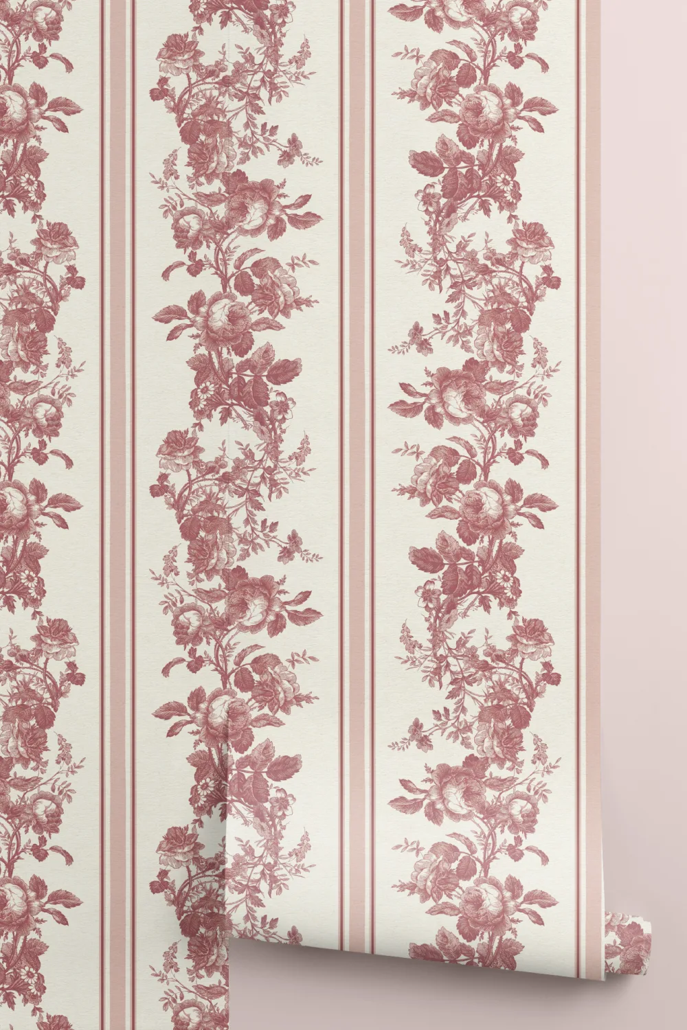 Rode vintage bloemenstreep muurschildering