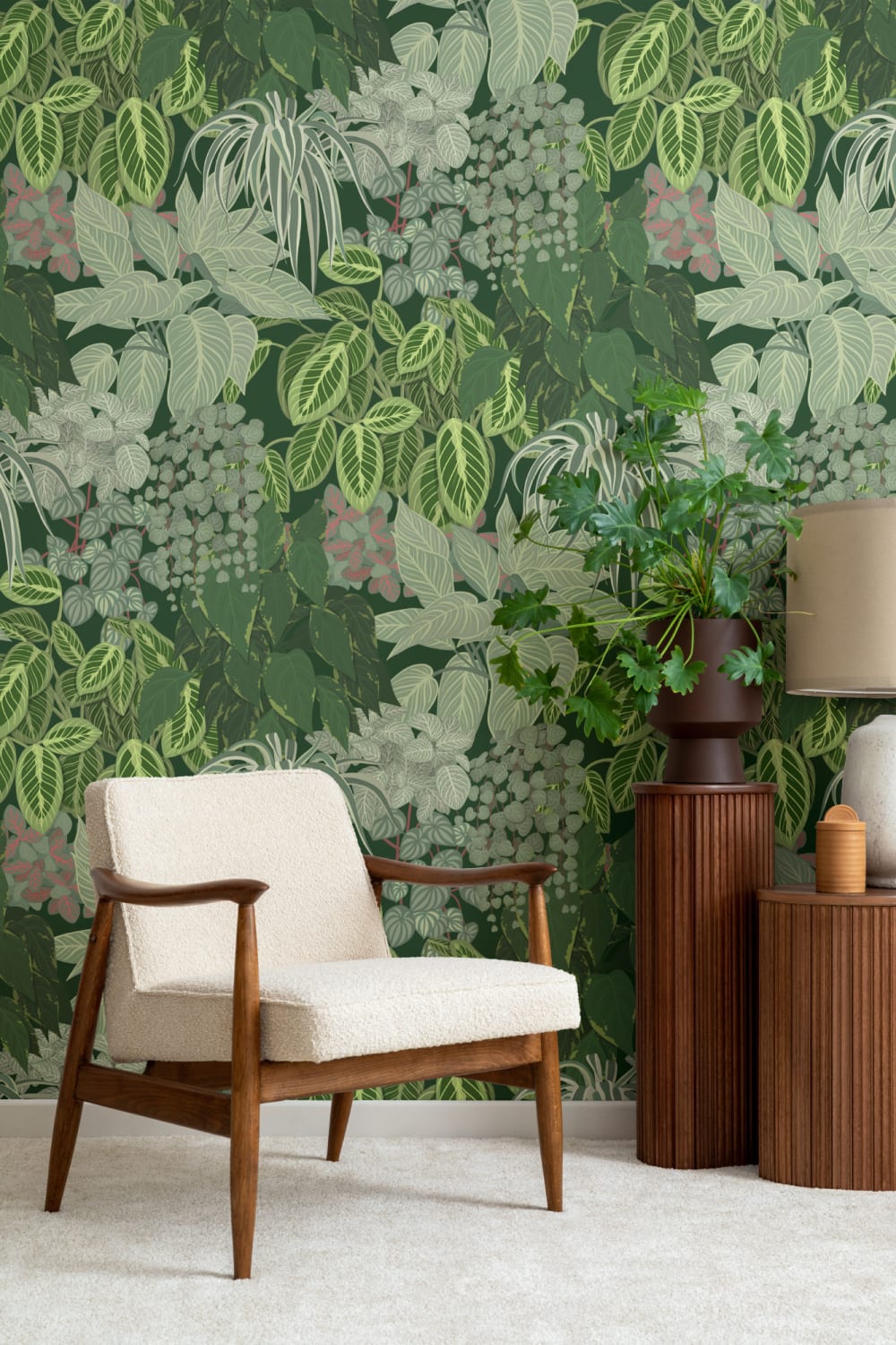 Living Wall Green House Plants Repeat Pattern Wallpaper