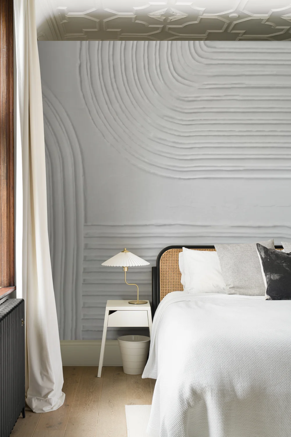 Neutral Sculpted Abstract Curved Lines Mural