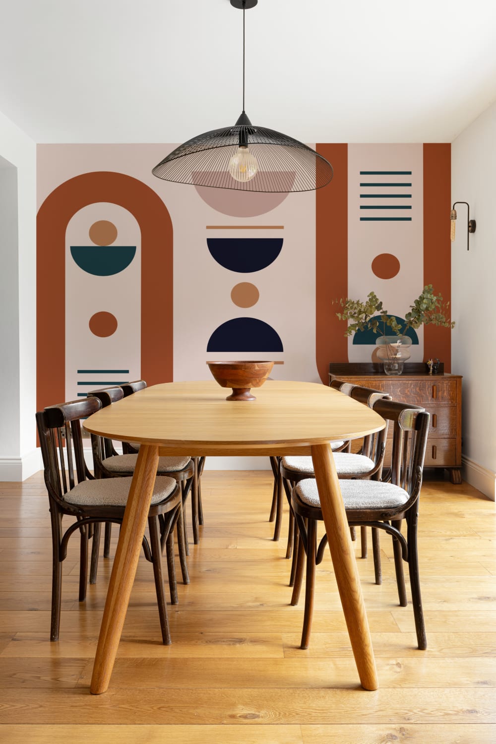 Neutraali Mid Century Style Shapes Geometrinen kuvatapetti