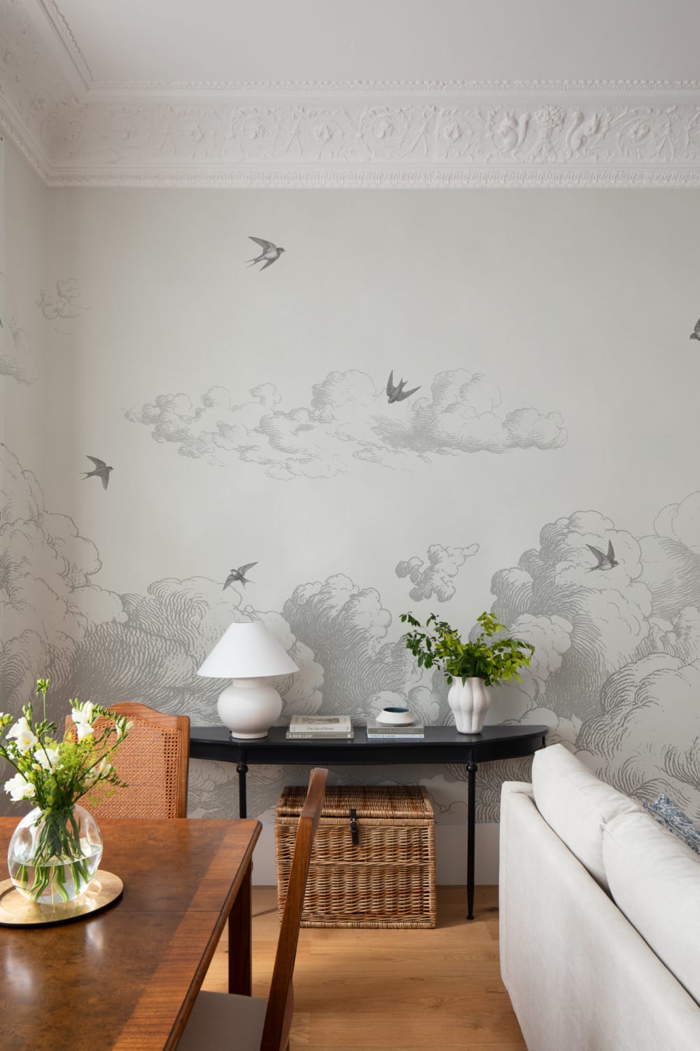 Black Nature Vintage Bird Cloud Mural