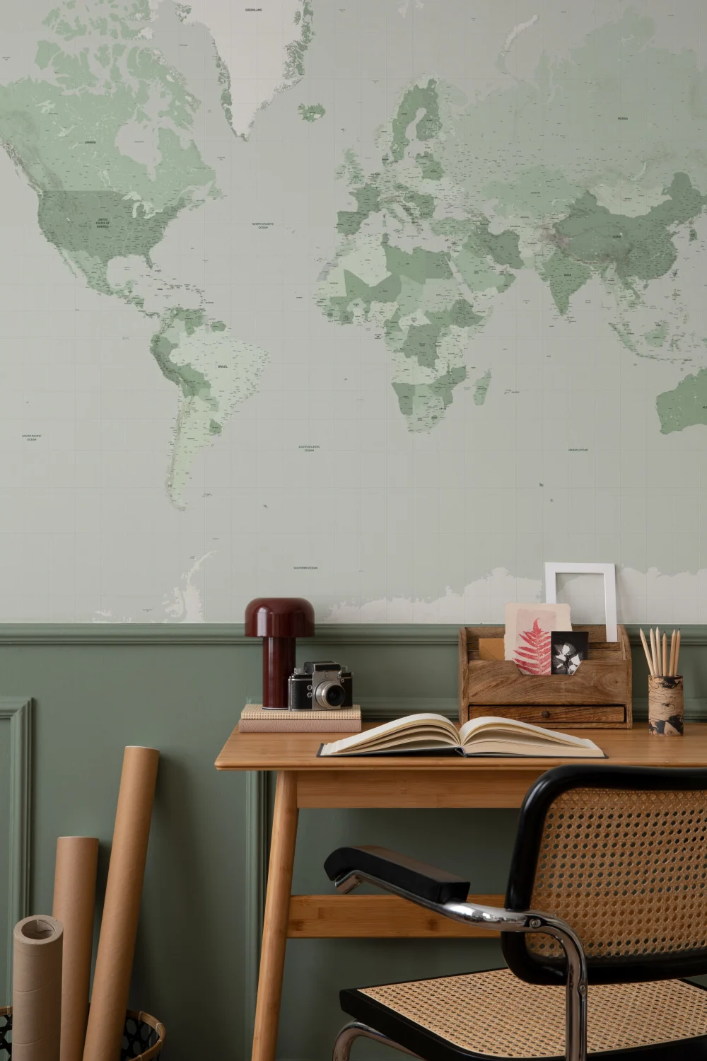 Green World Map Wall Mural For Global Ambience