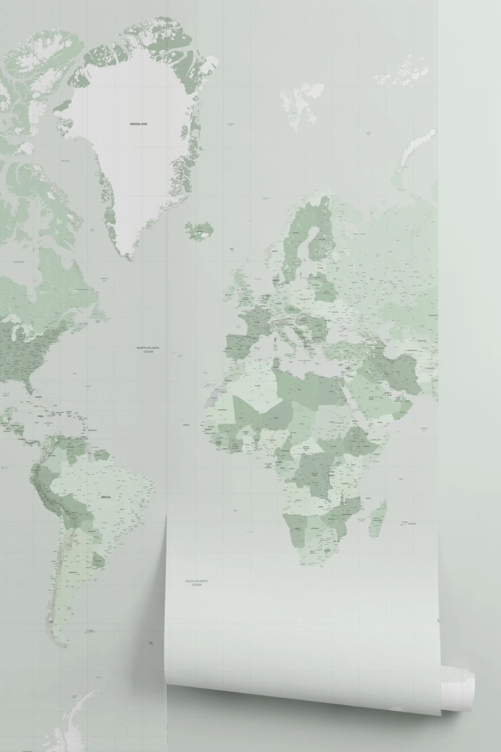 Green World Map Wall Mural For Global Ambience