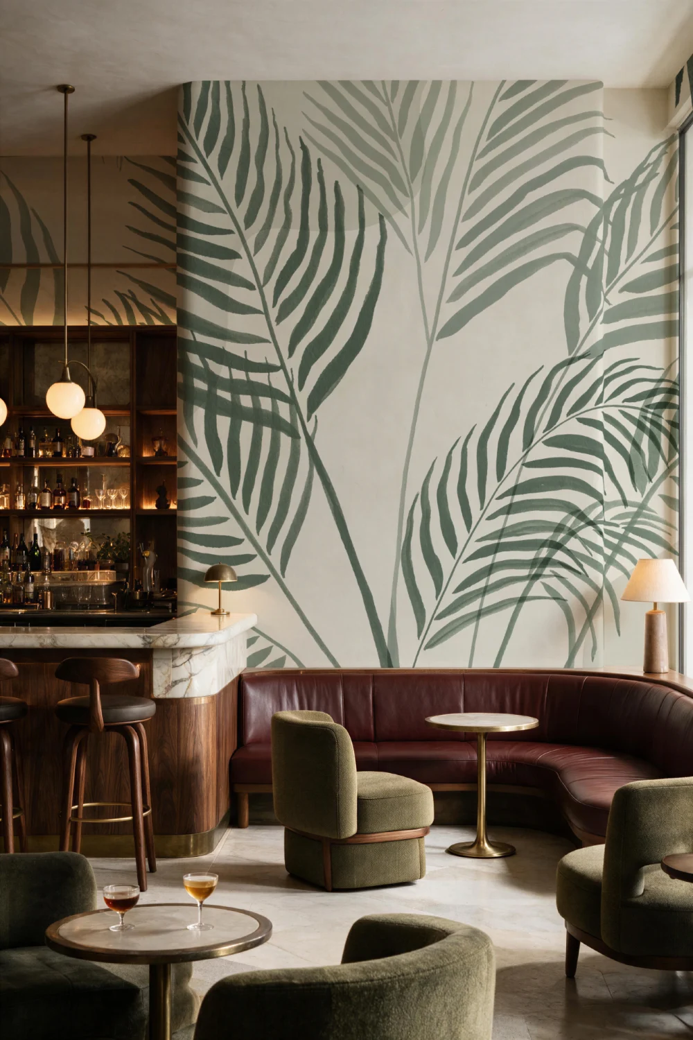 Green Palm Leaf Inky Tropical Wallpaper Mural