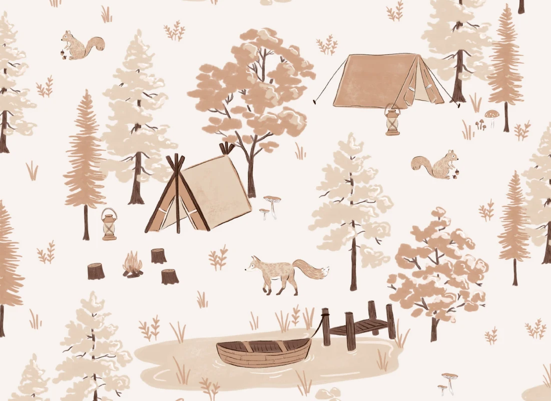 Kids Woodland Camping Pattern Wallpaper - Hovia