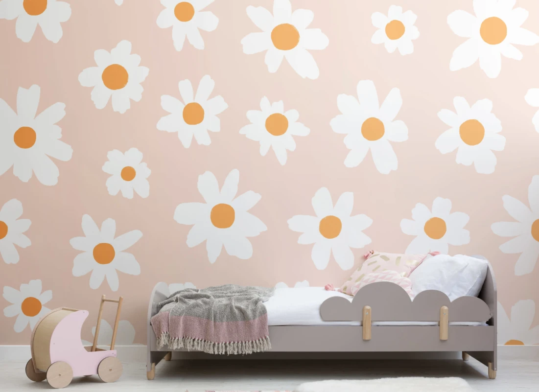 Pink & White Retro Daisy Wallpaper Mural - Hovia