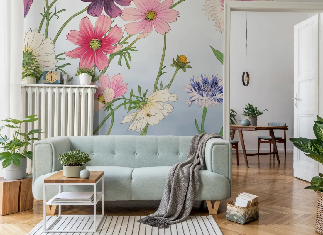 アートポスター/Cosmos Within Her Womb/モニカ・シュー Cosmos Japanese Watercolor Floral Mural - Hovia