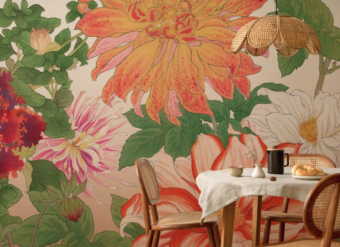 Dahlia Japanese Watercolour Floral Mural - Hovia