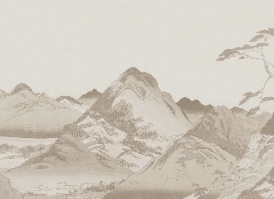 Beige Japanese Landscape Mountain Mural – Hovia - Hovia