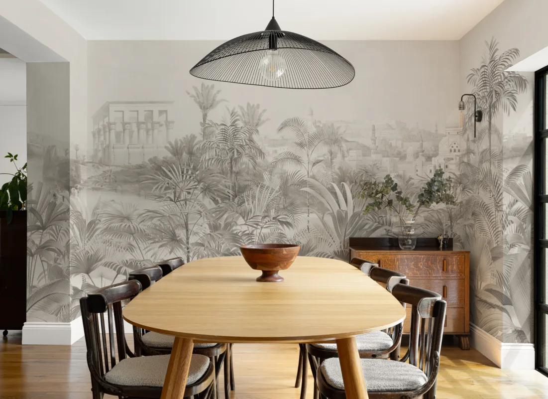 2本セット！HERMES 壁紙 JUNGLE LIFE BICOLORE Greige Vintage Jungle Wallpaper Mural - Hovia