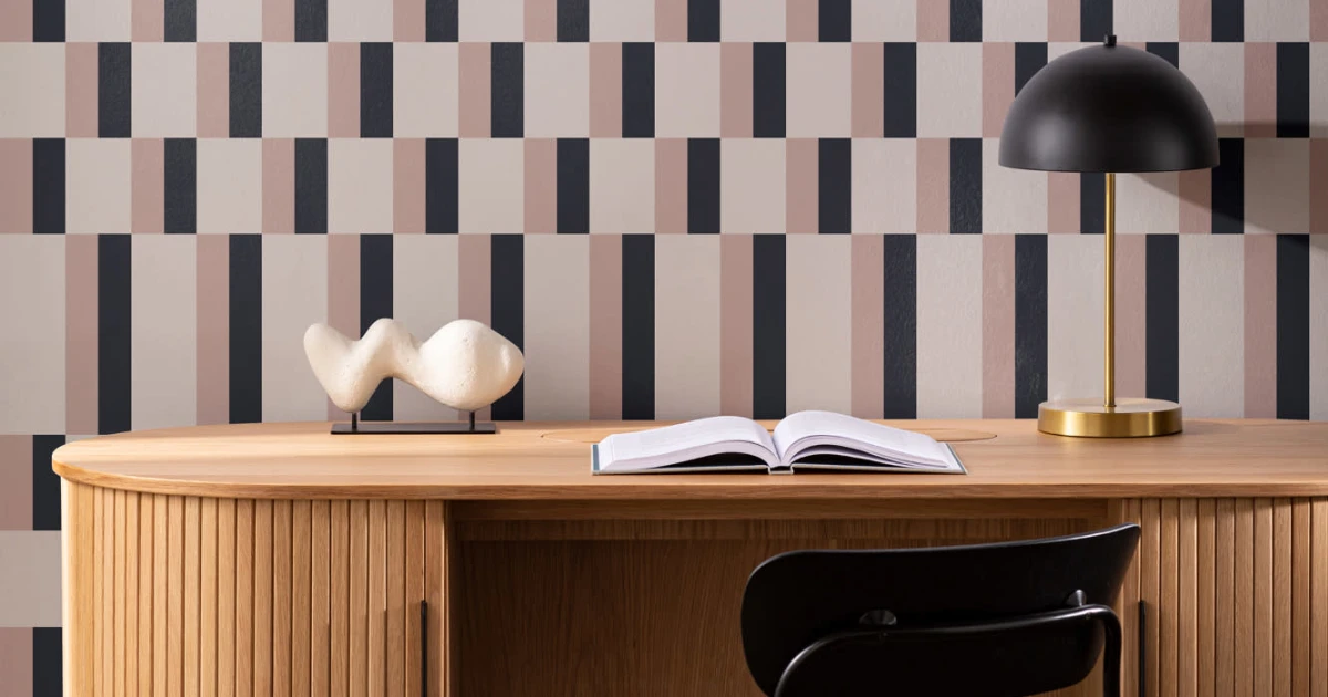 Różowa I Granatowa Nowoczesna Geometryczna Tapeta Z Wzorem Bauhaus - Hovia