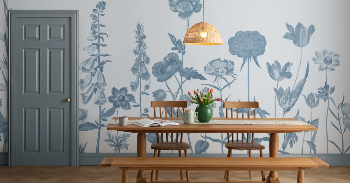 Blue Illustrated Wildflower Mural - Hovia
