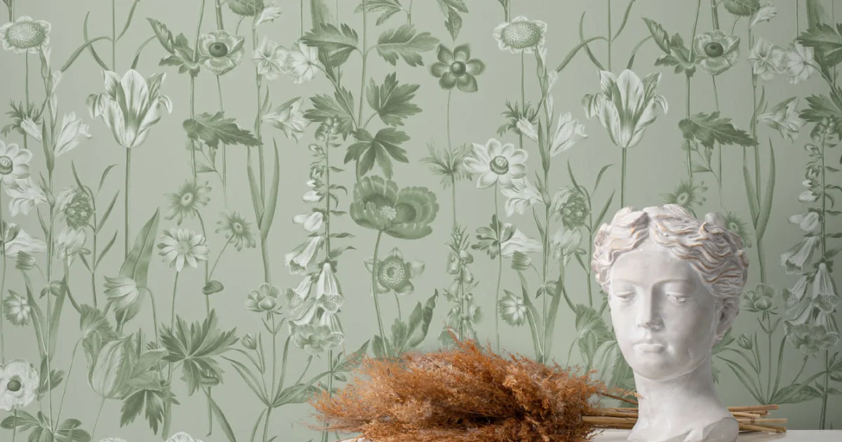 Grön Illustrerad Vildblomma Tapet - Hovia