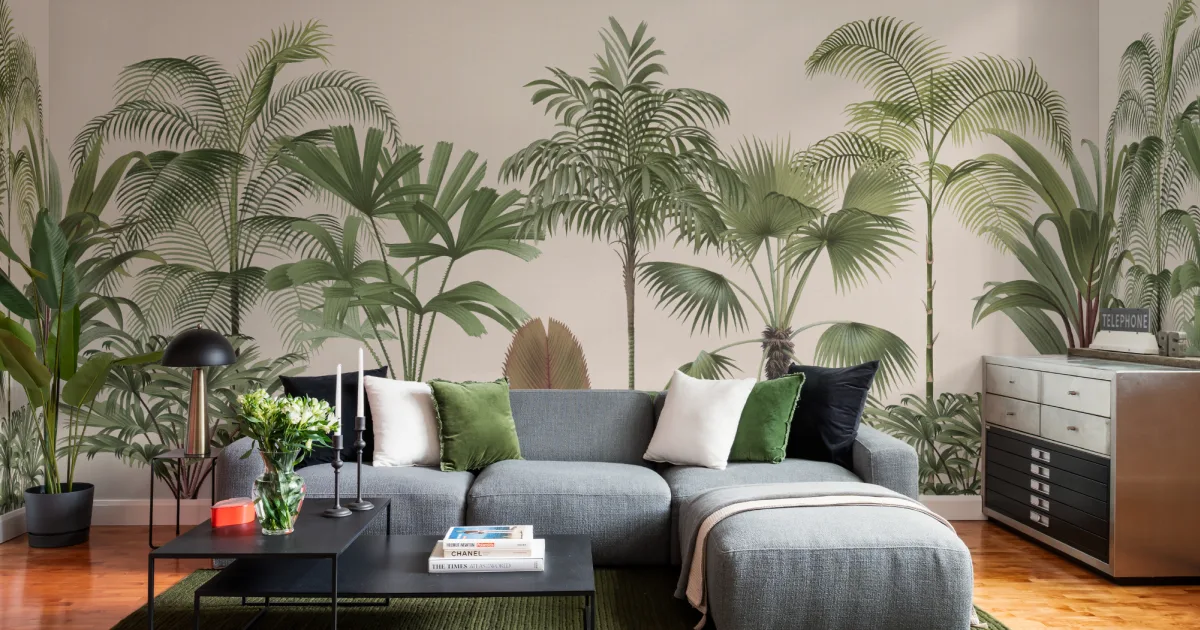 Green Botanical Palm Tree Wall Mural - Hovia