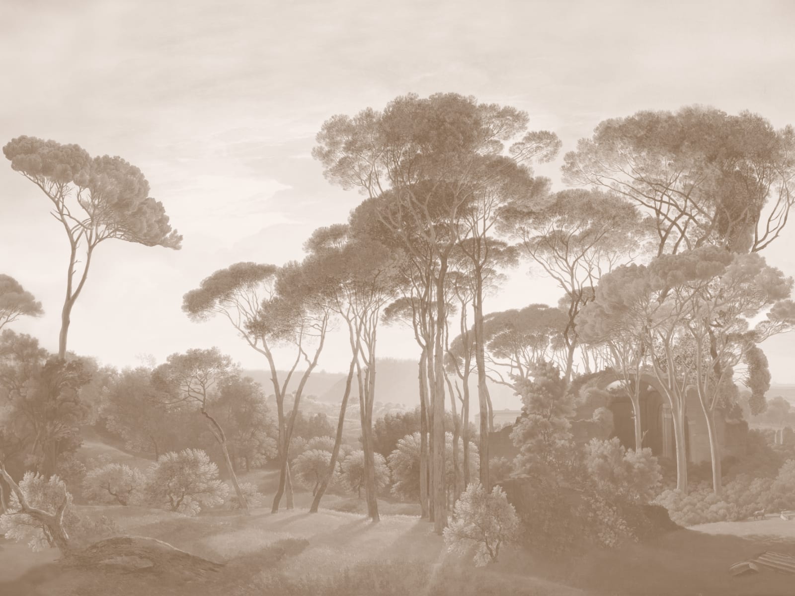 Beige Tivoli Forest Landscape Painting Mural - Wall Mural - Hovia