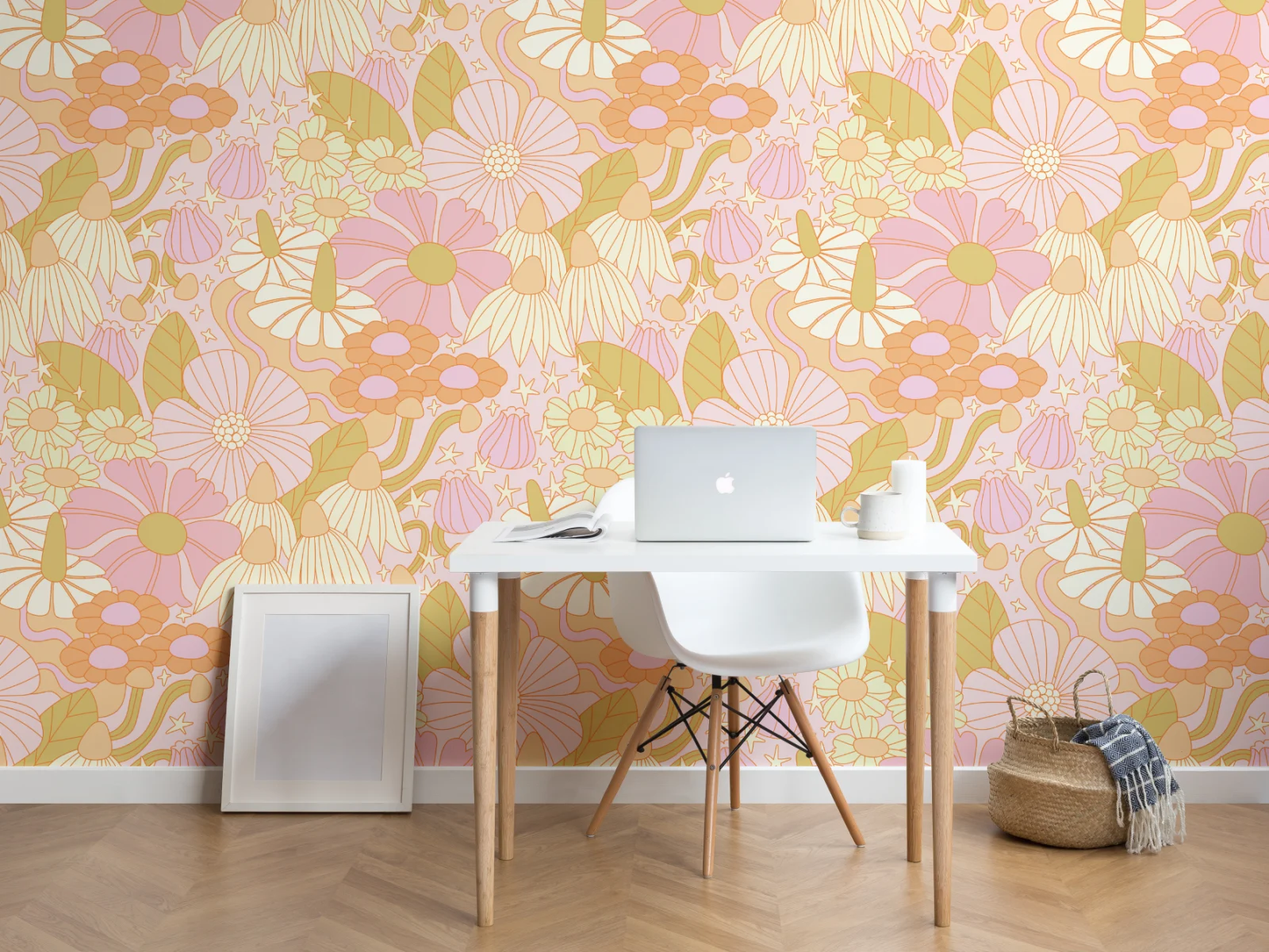 Elizabeth Olwen Cosmic Floral Pink Mural - Wall Mural - Hovia