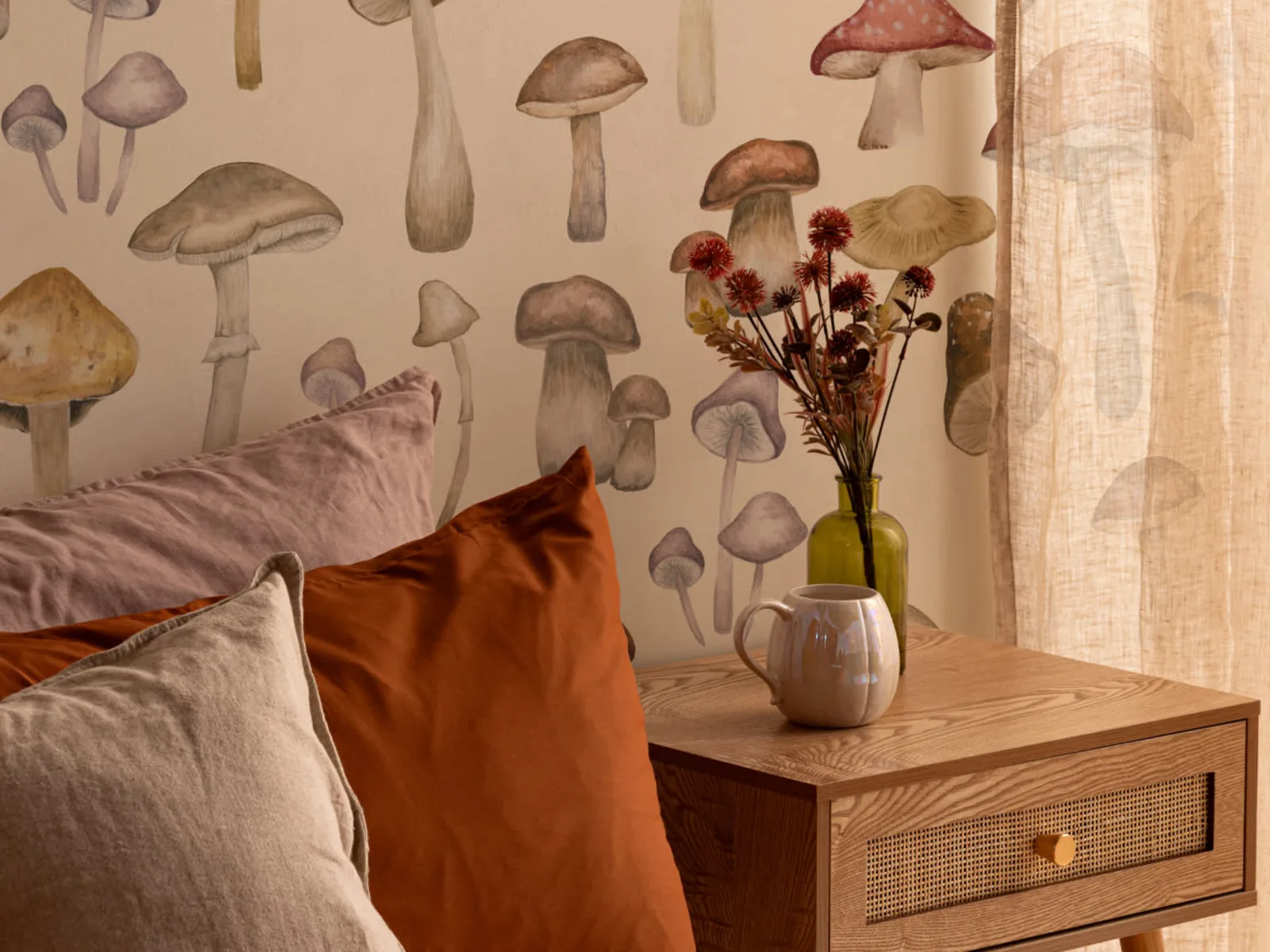 Painted Mushroom Pattern Wallpaper - Hovia